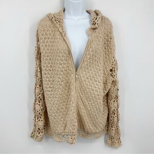 Vintage Y2K Crochet Style Tan Sweater Jacket Size Large Whimsical Fairycore